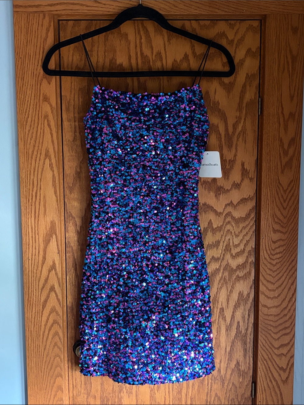 Sparkle Sequin Spaghetti-Strap Mini Dress in Blue-Purple